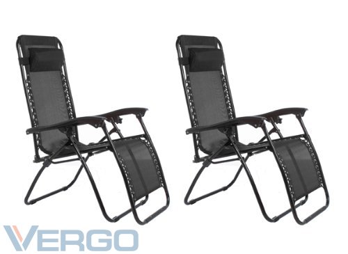 Vergo Zero Gravity 2 Pack Reclining Pool Patio Outdoor Lounge Chairs (Black)