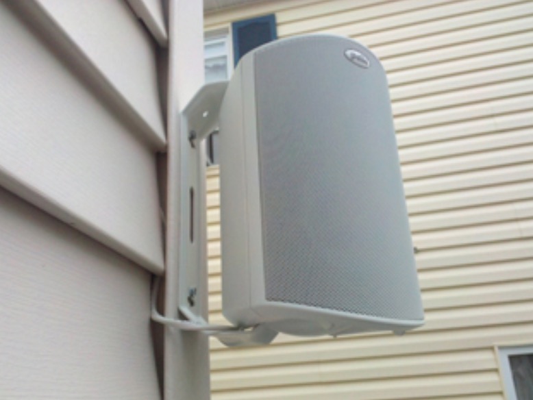 mounting outdoor speakers under eaves