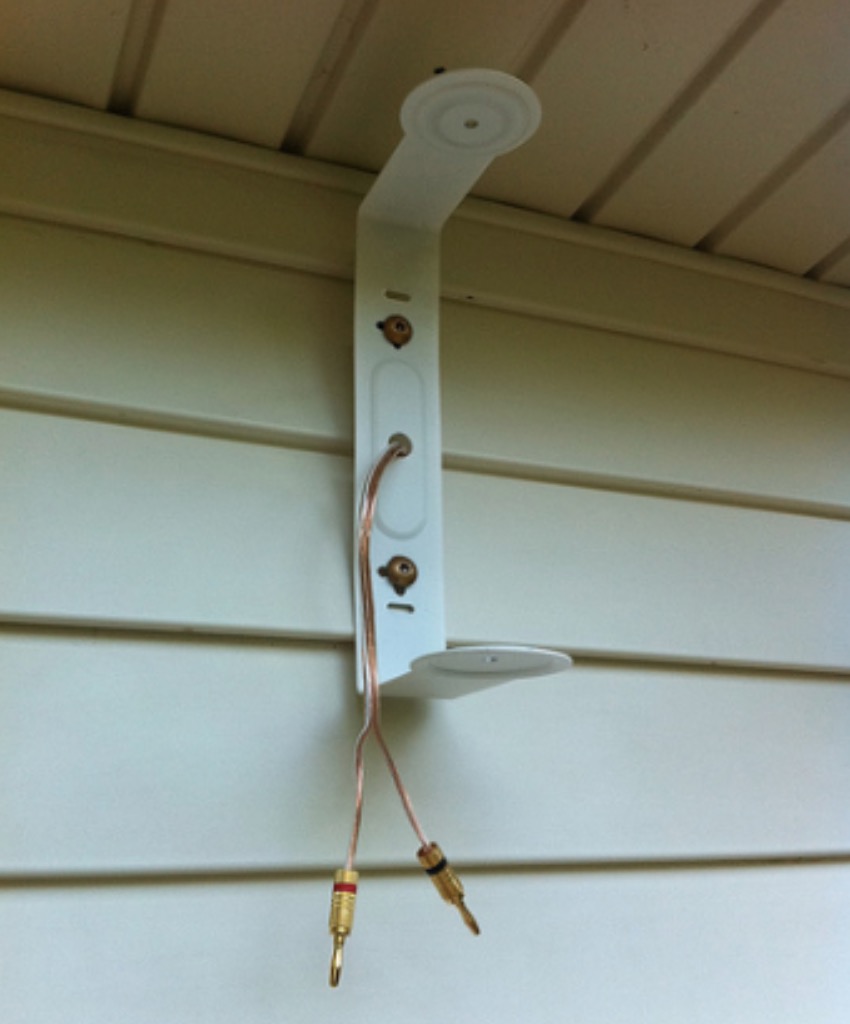 mounting outdoor speakers under eaves