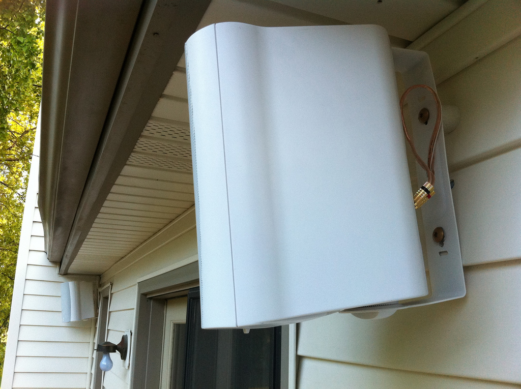 mounting outdoor speakers under eaves