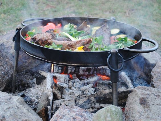 Grilling With Cast Iron In A Firepit, Outdoor Fire Pit Cooking Tools